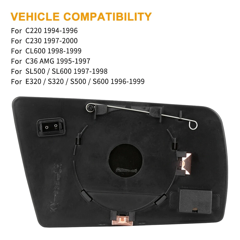 Left Side Side Wing Mirror Glass Heated with Backing Plate for - C W202 E W210 S W140 1994-2000
