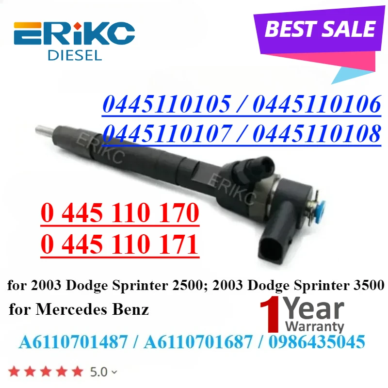 

0445110107 Diesel Fuel Injector 0445110108 170 171 Auto Injection Assy 0986435045 For Mercedes Benz A6110701487 A6110701687