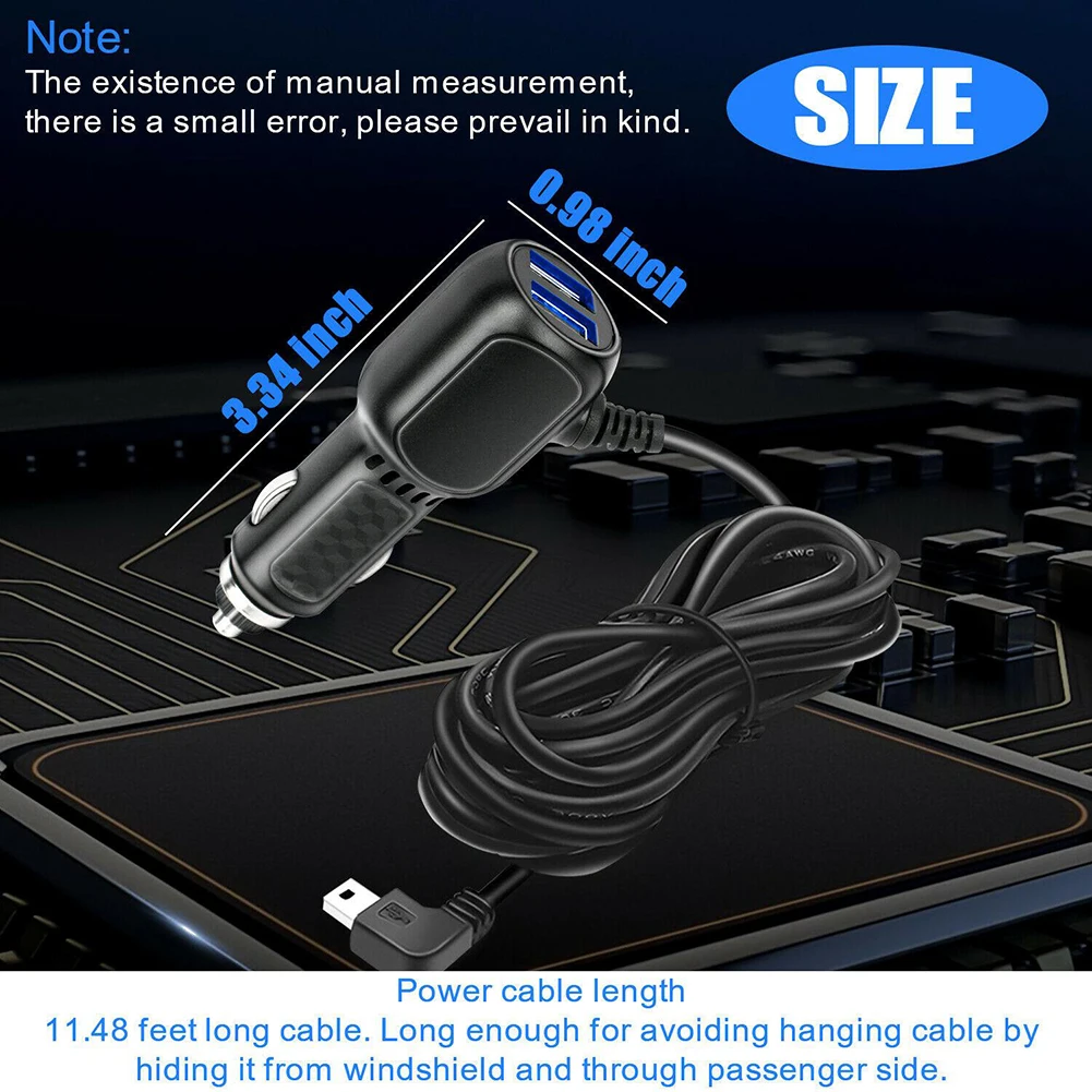 ABS Dash Cam Car Charger 2in1 Multi function 3 5A 3 5m Blue LED Light Fire Resistant ABS Multi function 12v 24v