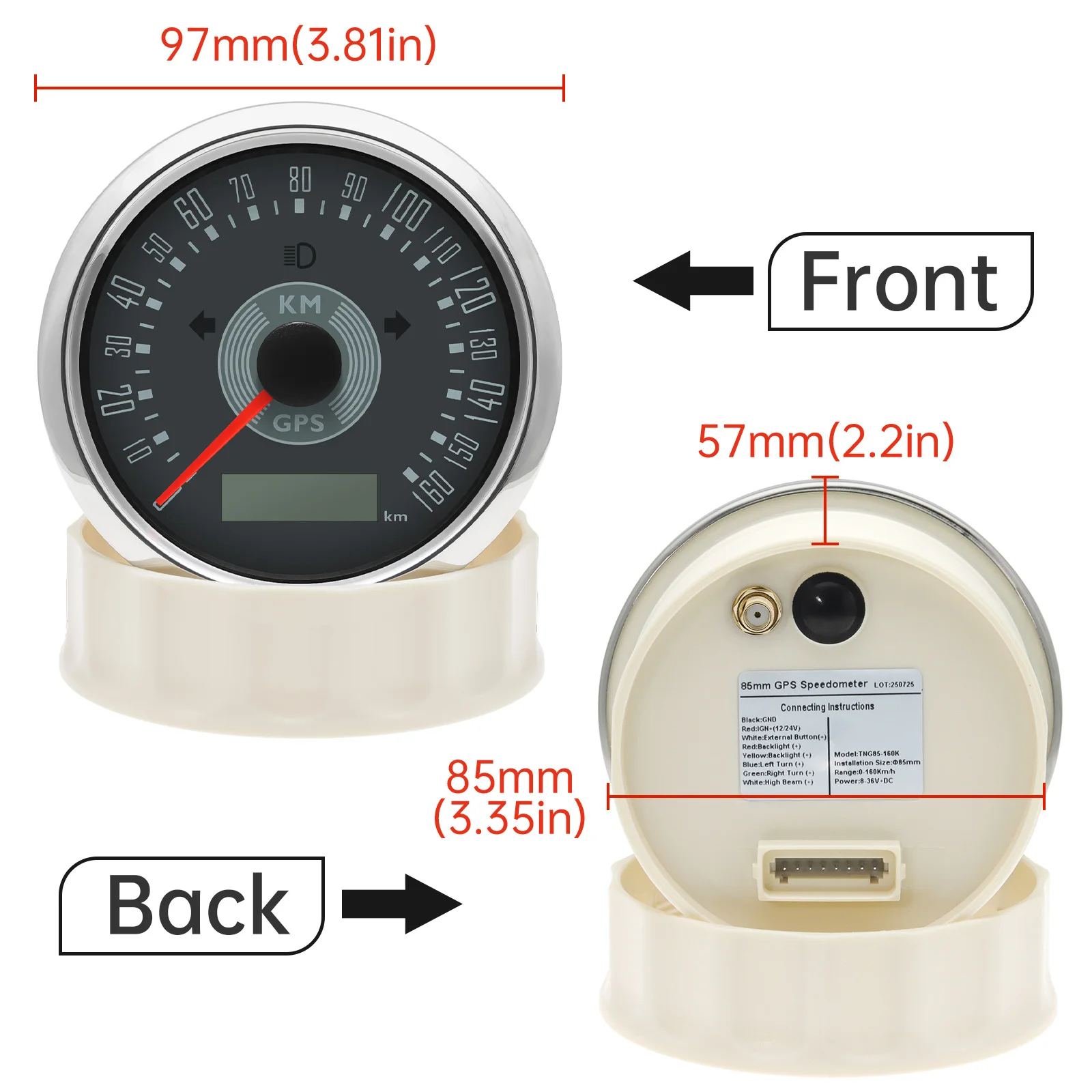 85mm 0-160KMH GPS Speedometer Gauge Car Retro Classic Digital Gauge  with Antenna Yellow Red LED Speed Meter for Car Boat
