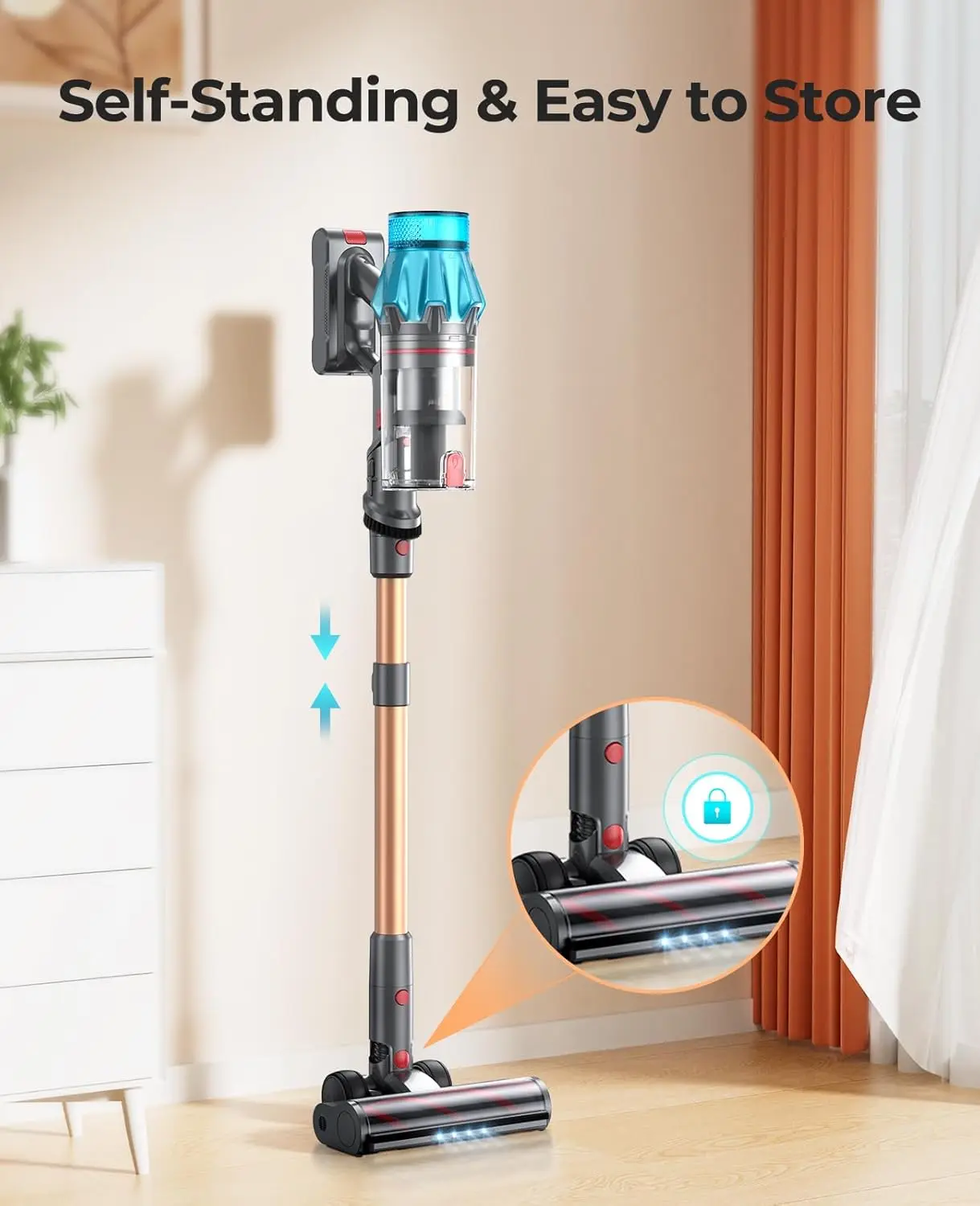 Stick Vacuum Cleaners 60 Mins Max Runtime with Charging Dock, Self-Standing Handheld Vacuum with Touch Display,