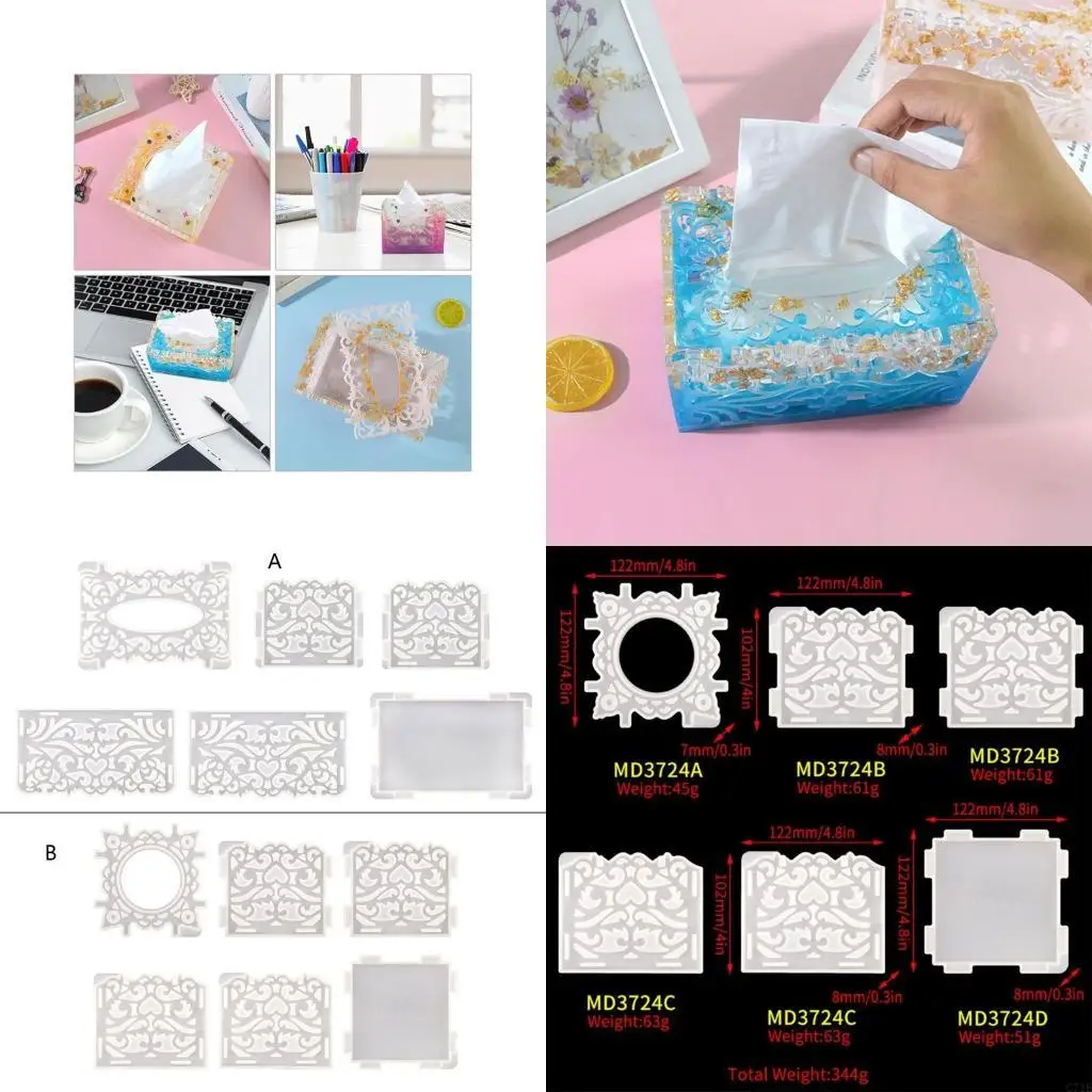 

Hollow Pattern Tissue Box Epoxy Resin Mold Napkin Paper Silicone Mould DIY Crafts Home Decorations Casting Tools