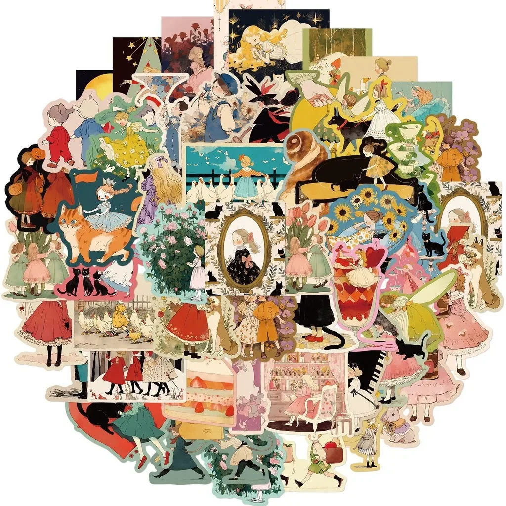 50-Piece Set No Duplicates: Cute & Whimsical Cartoon Fairy Tale Girl Series Stickers - DIY Decor for Luggage, Laptops, Backpacks