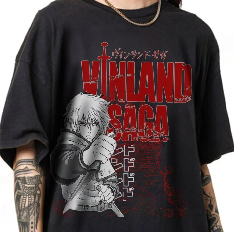 ビンランドサガにインスパイアされたアニメTシャツ,黒のTシャツ,thorfinn,アニメギフト