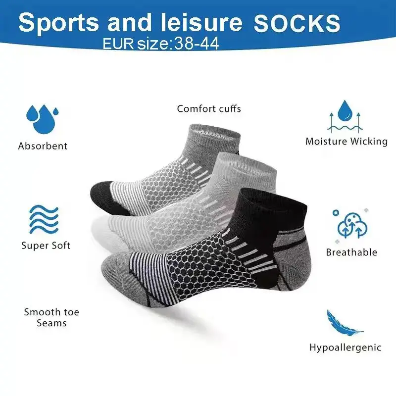 6 Pairs Mens Short Sports Socks Four Season For Running Breathable Casual Soft Comfortable Polyester Sports Socks