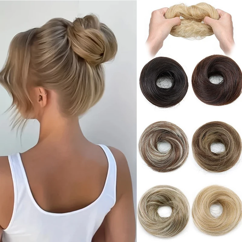 Synthetic  Bun Hair Piece Straight Chignon Extension Mini Rubber Band Hair Bun Scrunchies Donut Wig Accessory Updo Bun Hair