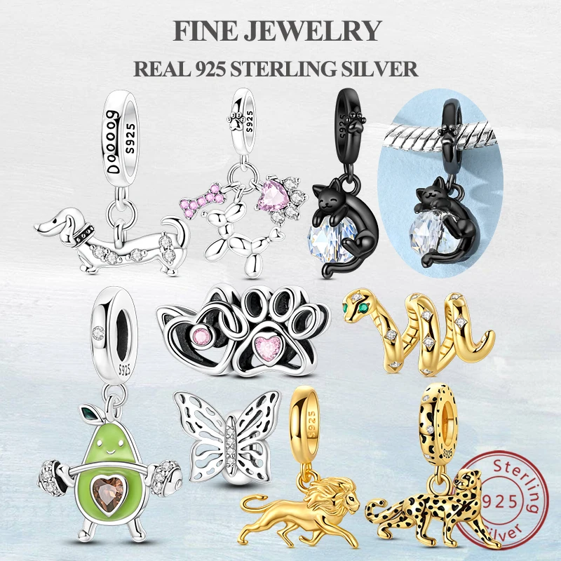 

100% 925 Sterling Silver Charms Bead Cat Sloth Leopard Firefly Charm Fit Original Bracelet Bangle Pendant Women Girl DIY Jewelry