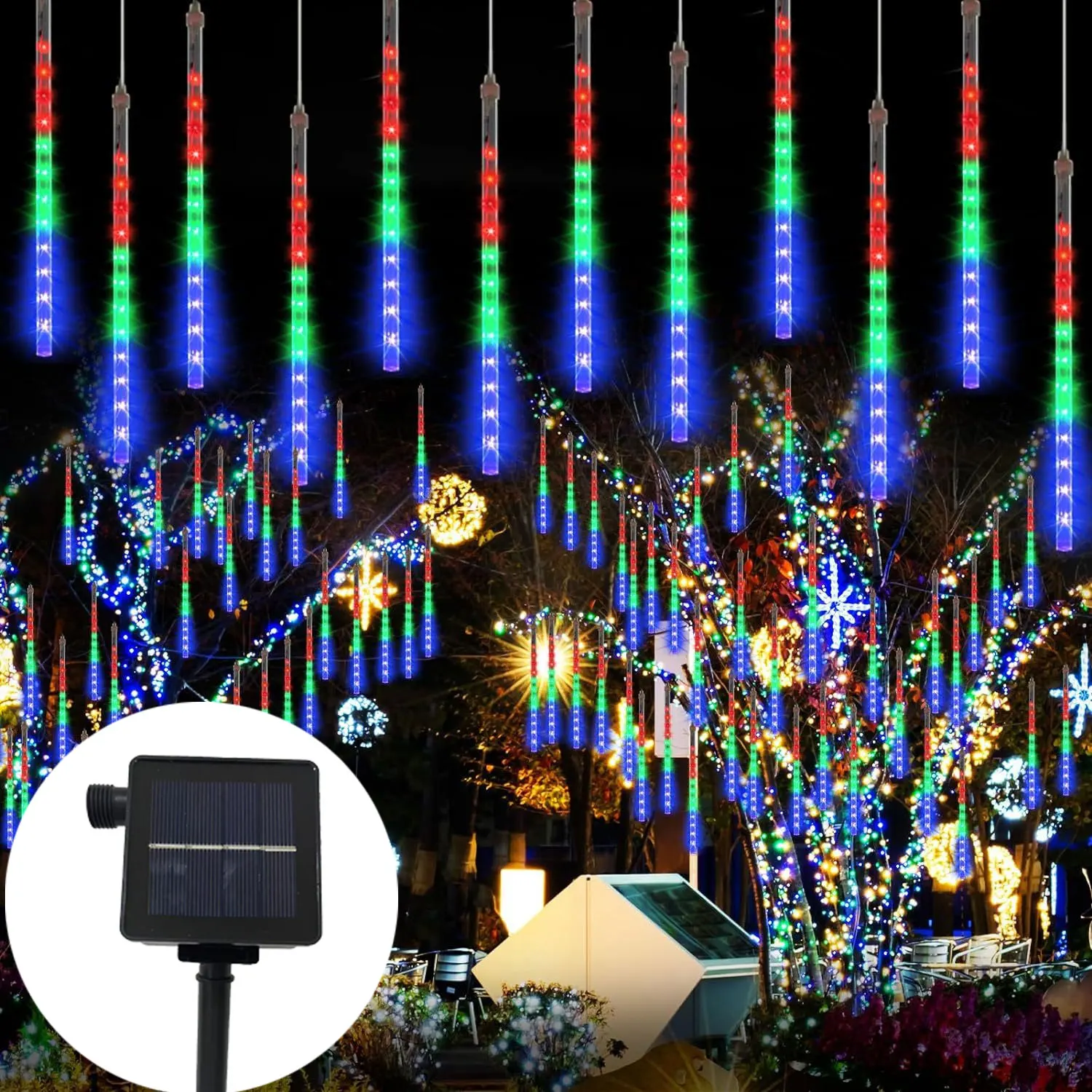 30/50cm 8 Tubes Solar LED Meteor Shower Light Holiday String Light Wedding Fairy Garden Decor Garland Christmas Tree Decoration