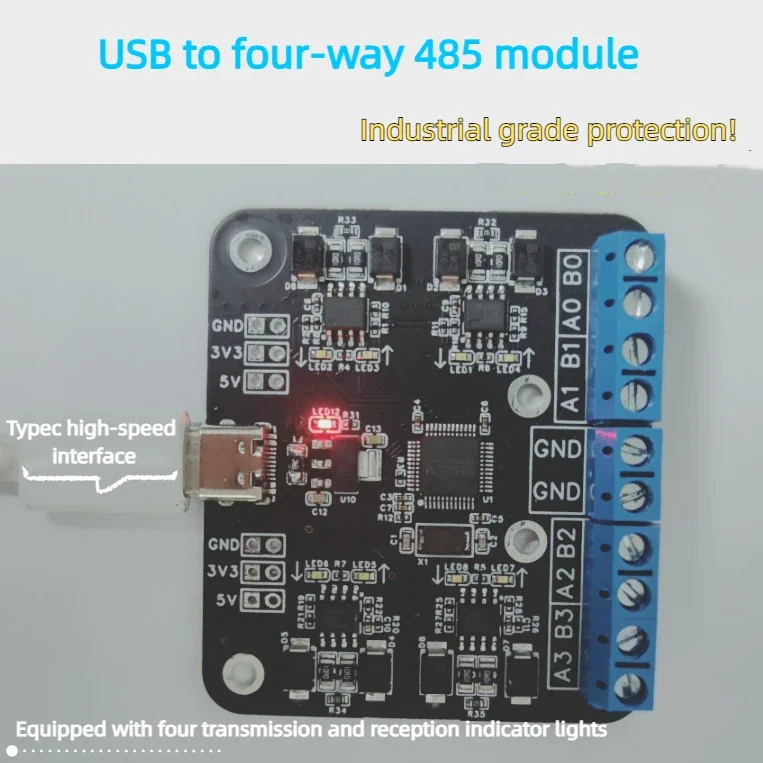

USB to 4-way RS485 Module, Multi-channel RS485 Industrial Protection, USB High-speed Interface, Typec Port