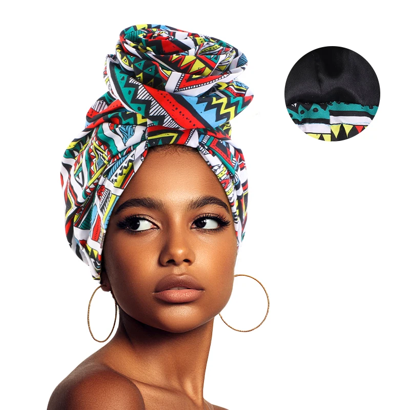 Neue Frauen Afrikanischen Druck Stretch Bandana Kopf Wrap Satin Floral Ankara Dashiki Hochzeit Party Kappe Beanie Moslemisches Hijab Motorhaube – Detail 6