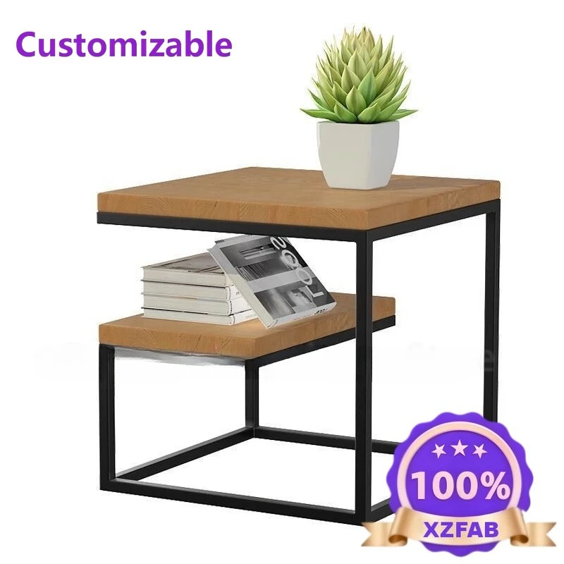 Factory Direct 2026 Nordic Furniture Solid Wood Coffee Table Wrought Iron Bedside Table Hotel Storage Bedroom Bed Side Table