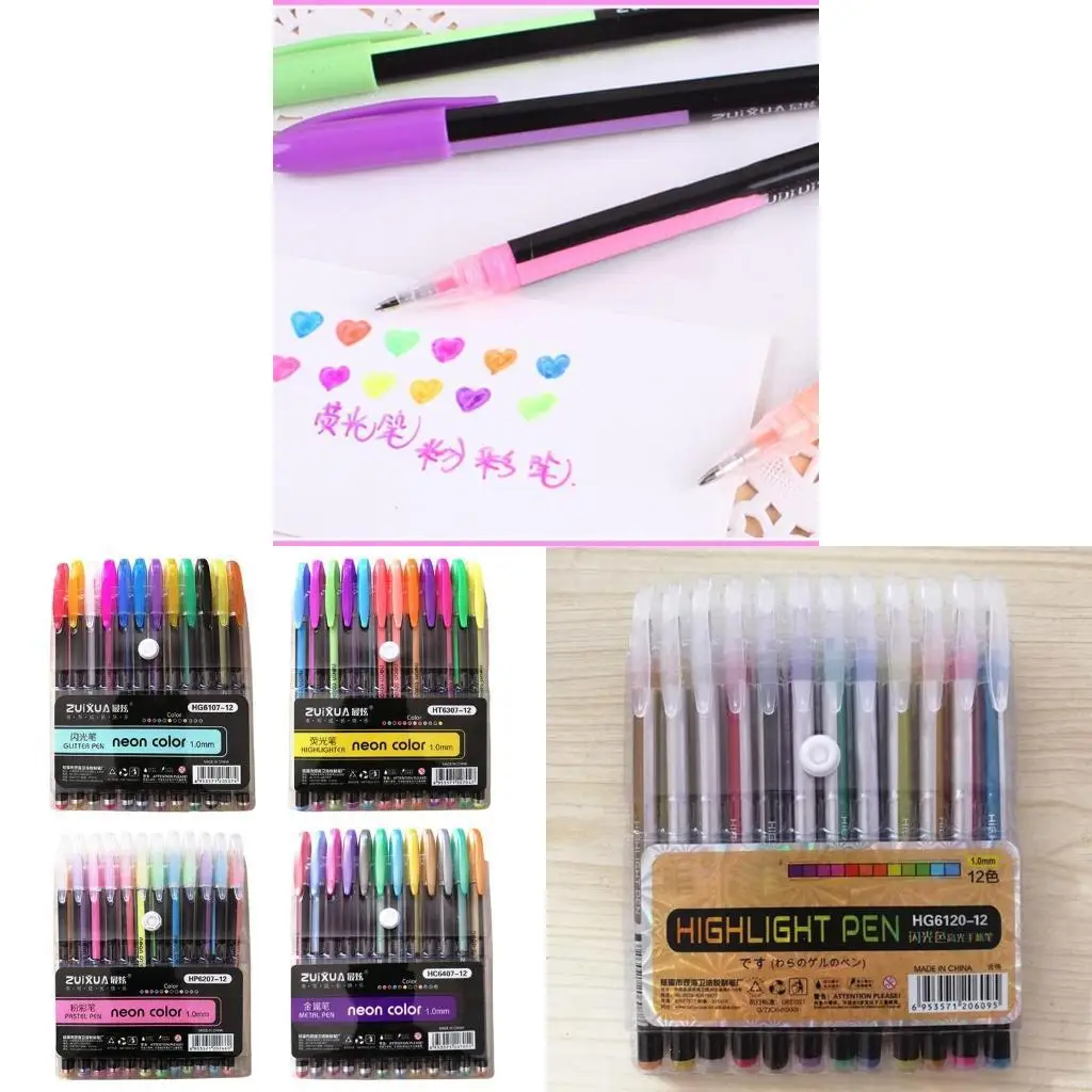 

M5TB 12 Colors Gel Pen Set Glitter Highlighter Pastel Pens for School Office Coloring Book Journals Drawing Doodling Art Markers