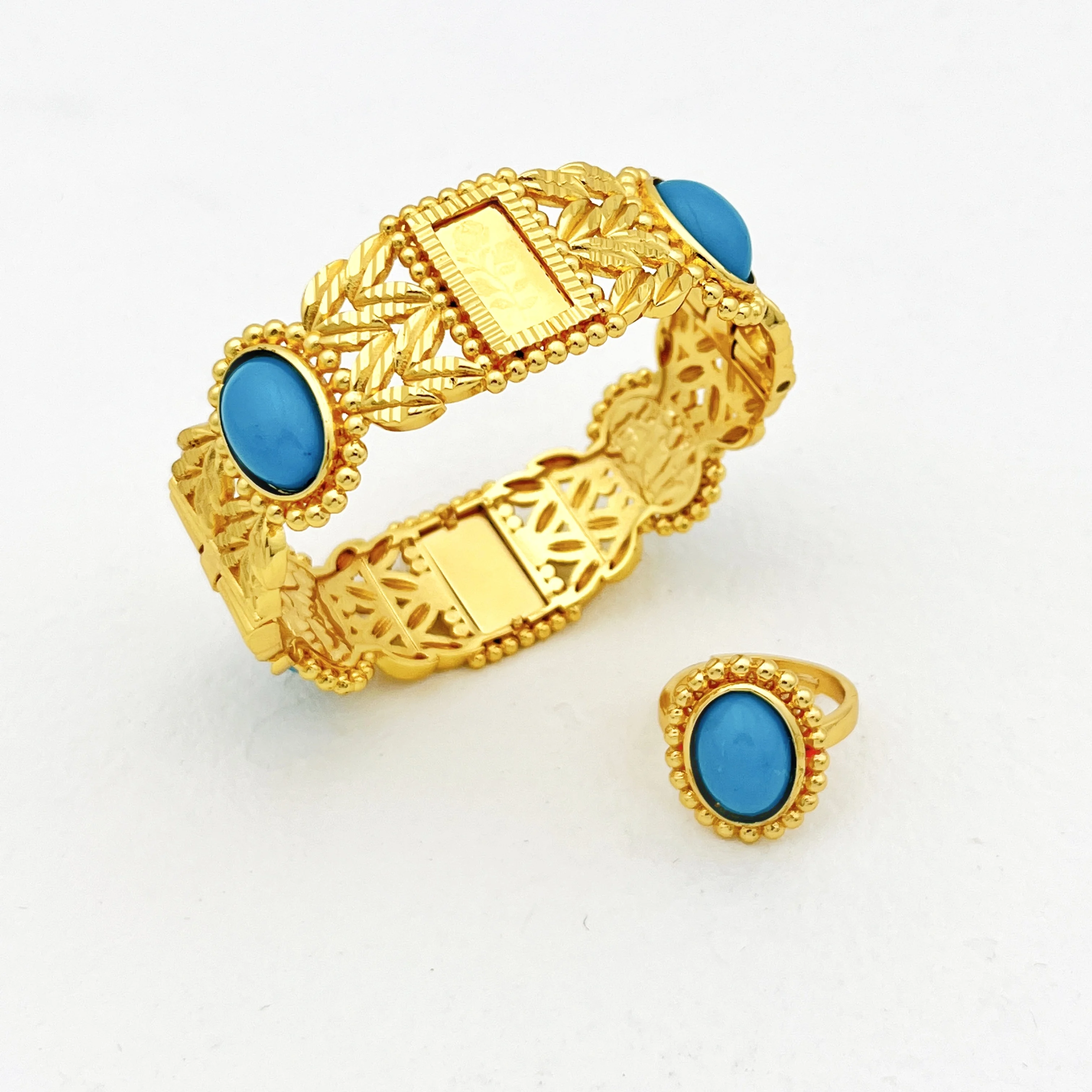 JRH Summer For Women Dubai Wedding Plated-Gold Color Bangle Ring Jewelry Set African Gift Bridal Jewelrly Luxury Unique Jewelry