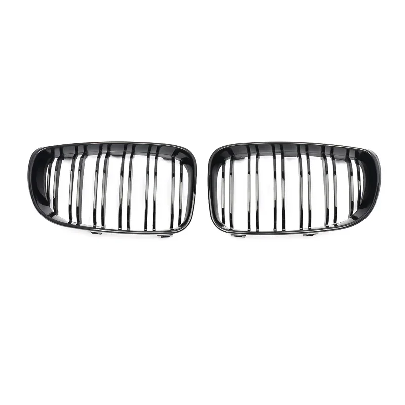 MagicKit 2x Glossy Black Dual Line Kidney Car Front Bumper Kidney Grille Racing For BMW E81 E82 E87 E88 118i 128i 2007-2013