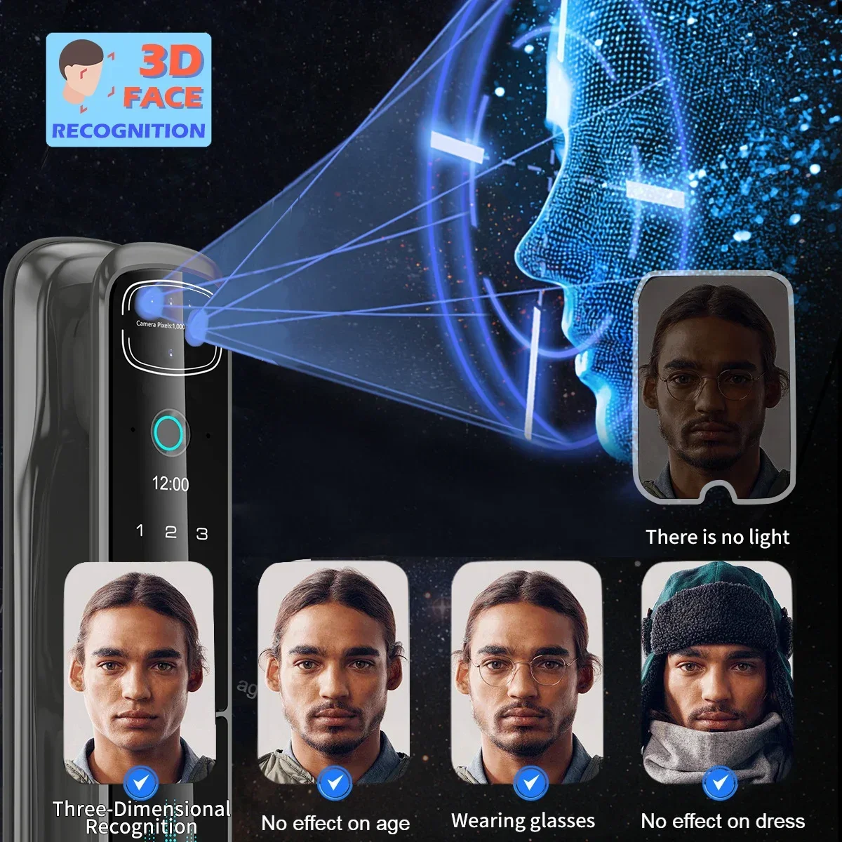 Customized 3D Face Recognition Smart Biometric Fingerprint Cerradura Digital Keyless Door With Camera