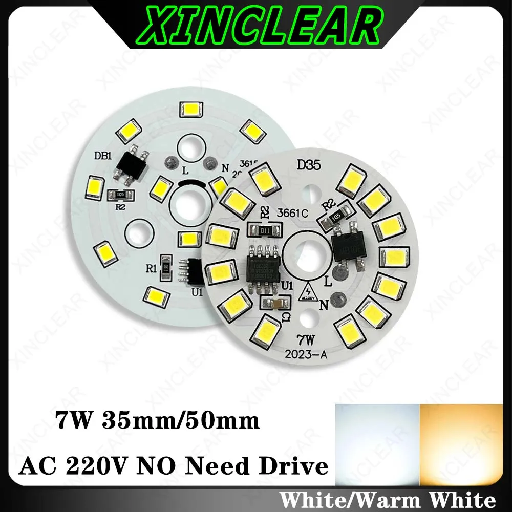 

10pcs High Bright LED Light Board 7W Warm White AC 220V No Need Drive Dia 35mm 50mm PCB Plate SMD 2835 Chips For DIY Downlight