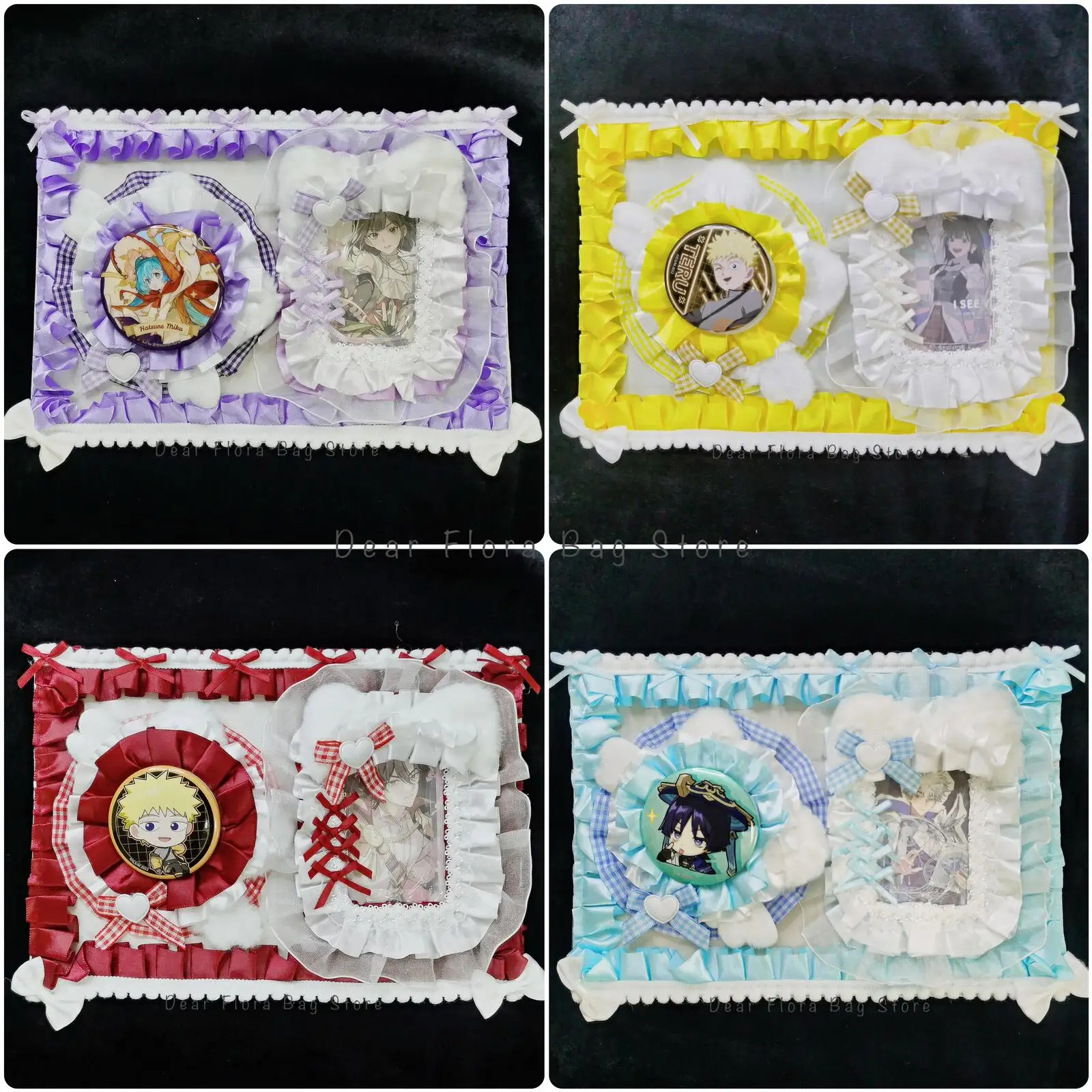 Itabag Anime Badge Holder Set Cute Ribbon Lace Pin Card Organizer Itabag Decorative Insert Board Accessories Badge Display Board