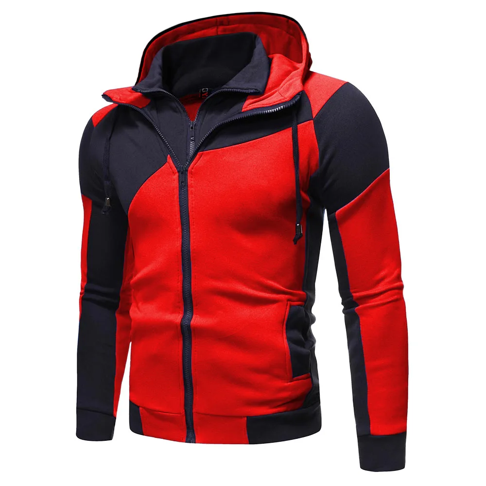 Men's Hoodies Jacket Slim Fit Hooded Zipper Patchwork Coats Man Solid Thicken Warm Sweatshirt Men's Casual Outdoor Clothing Tops