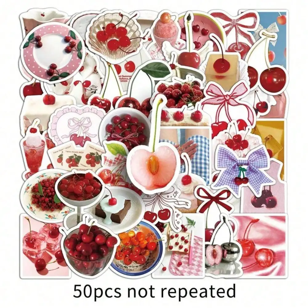 

50pcs Cherry INS Style Stickers, Cute Cartoon Fruit Fresh Waterproof Stickers For Scrapbooking, Phone Decoration, DIY Funny Stickers Kindle Scrapbook Supplies Laptop Sticker