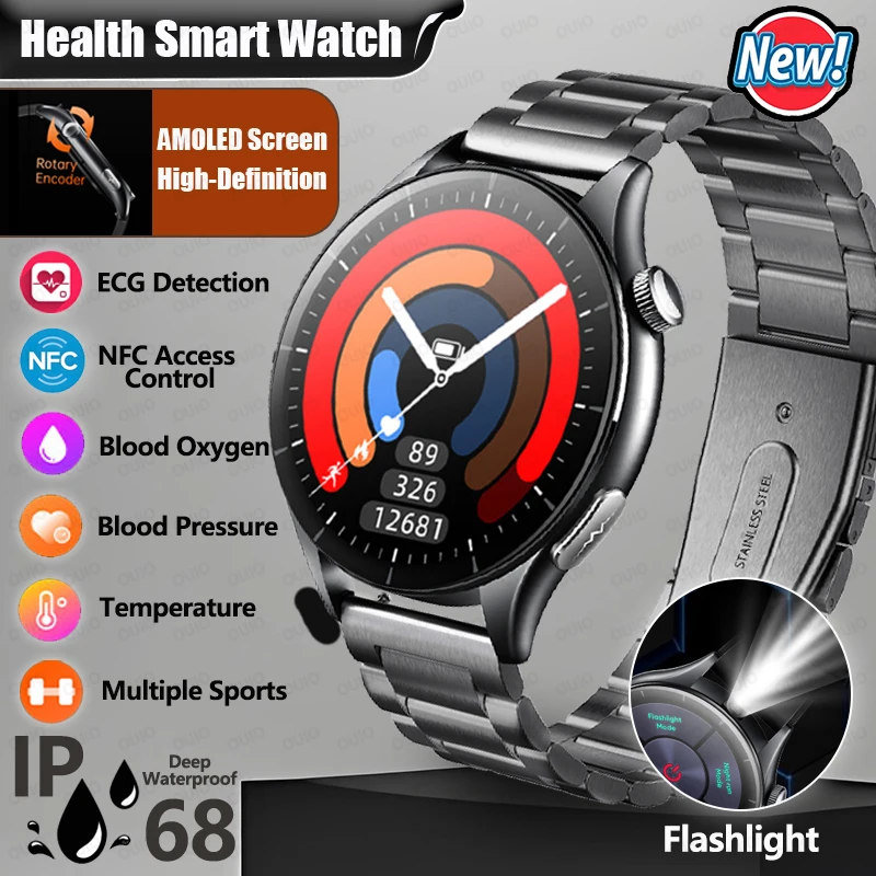 

2025 ECG Measurement Smart Watch Health Monitoring Body Fat Uric Acid Blood Pressure Heart Rate NFC IP68 Waterproof Smart Watch