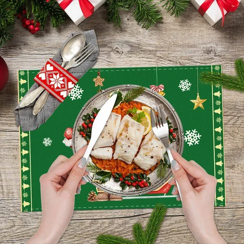 

1pcs Christmas Cotton Linen Printed Placemats Linen Solid Color Snowman Holiday Santa Claus Decor Dining Table Insulation Mats