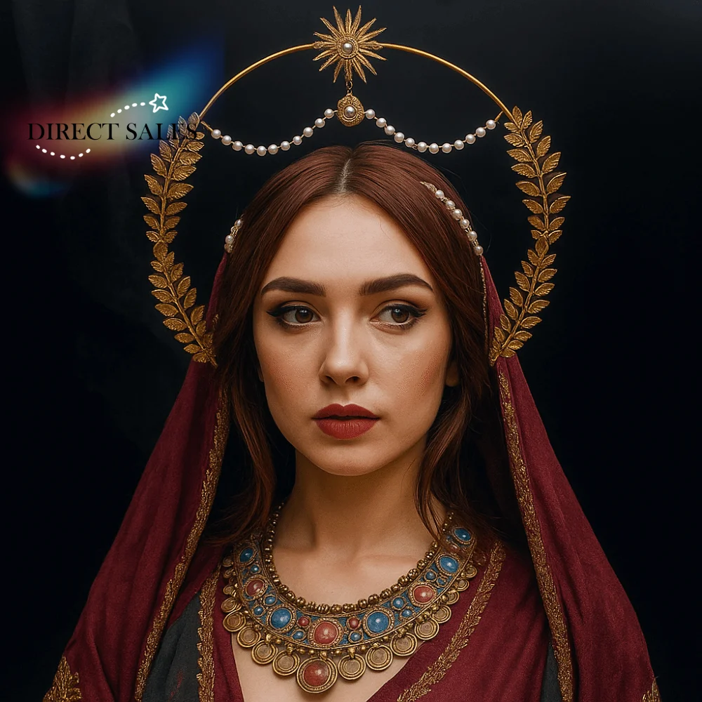Повязка на голову «Слава Богу Солнца» со звездами и жемчугом, обруч для волос для косплея, аксессуары для волос для модных показов, тиара для костюма на Хэллоуин, головной убор для вечеринки