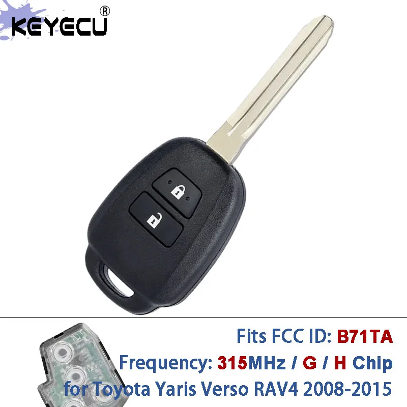 KEYECU FCC ID: B71TA P/N: 89070-0D580 433MHz G H Chip Suitable for Toyota Yaris 2014-2017 Vios 2013-2016 Remote Key Fob