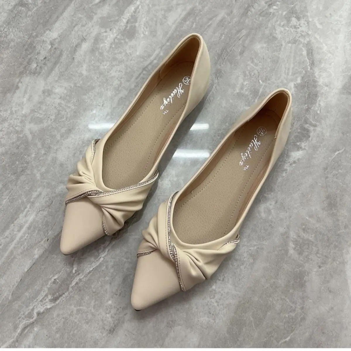 Normal Leather Casual Ladies Summer Footwear Pointed Toe Office Low Heel Elegant Shoes for Women 2024 Chic Point Non Slip 39 E