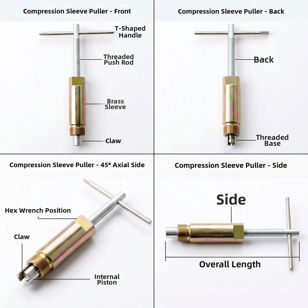 1/2 Inch Compression Sleeve Puller Tool T Handle High Carbon Steel for Pipe Fitting Removal in Dishwashers Sinks Toilets