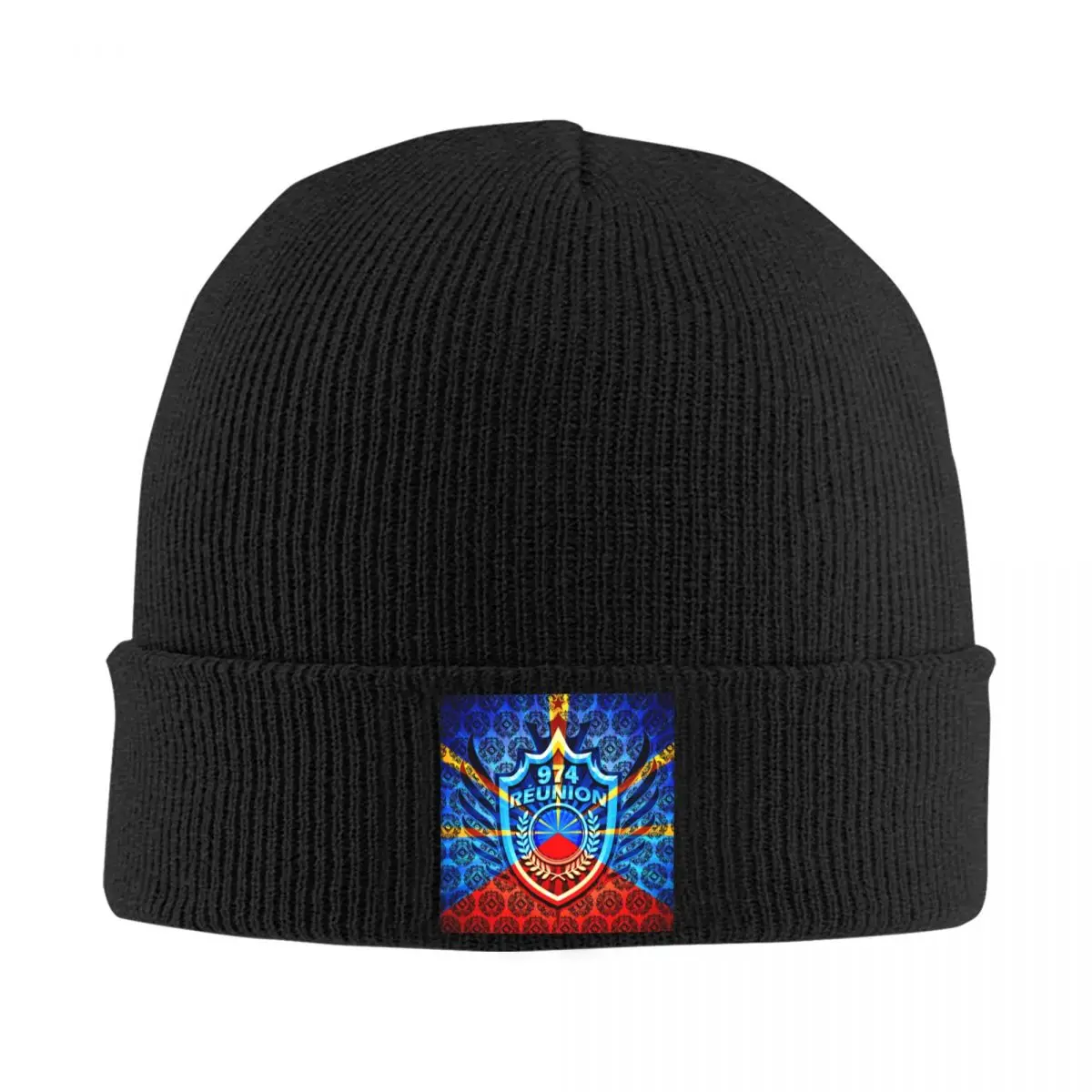 Custom 974 Reunion Island Skullies Beanies Caps Hip Hop Winter Warm Knitted Hats Adult Unisex Maveli Coat of Arms Bonnet Hat