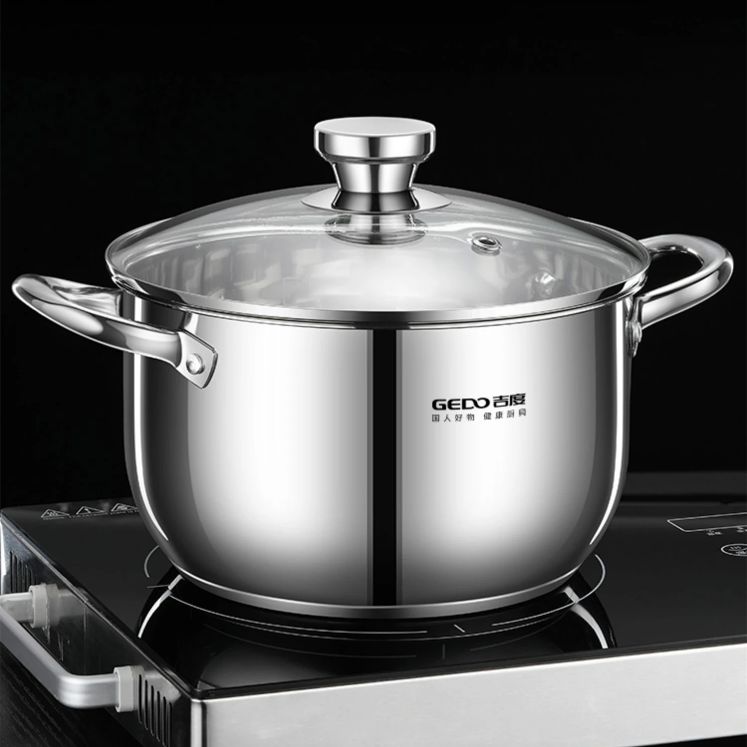 

Certificated Ultra Thick 304 Stainless Steel Kitchen Stockpot Accurate Scale Stewpot Tempered Glass Saucepot for Kitchen