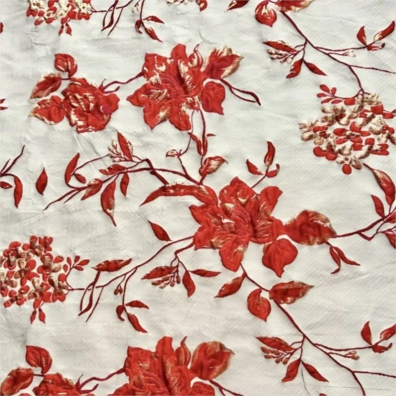 Embossed gold thread flower jacquard fabric with a textured bright silk dress handbag