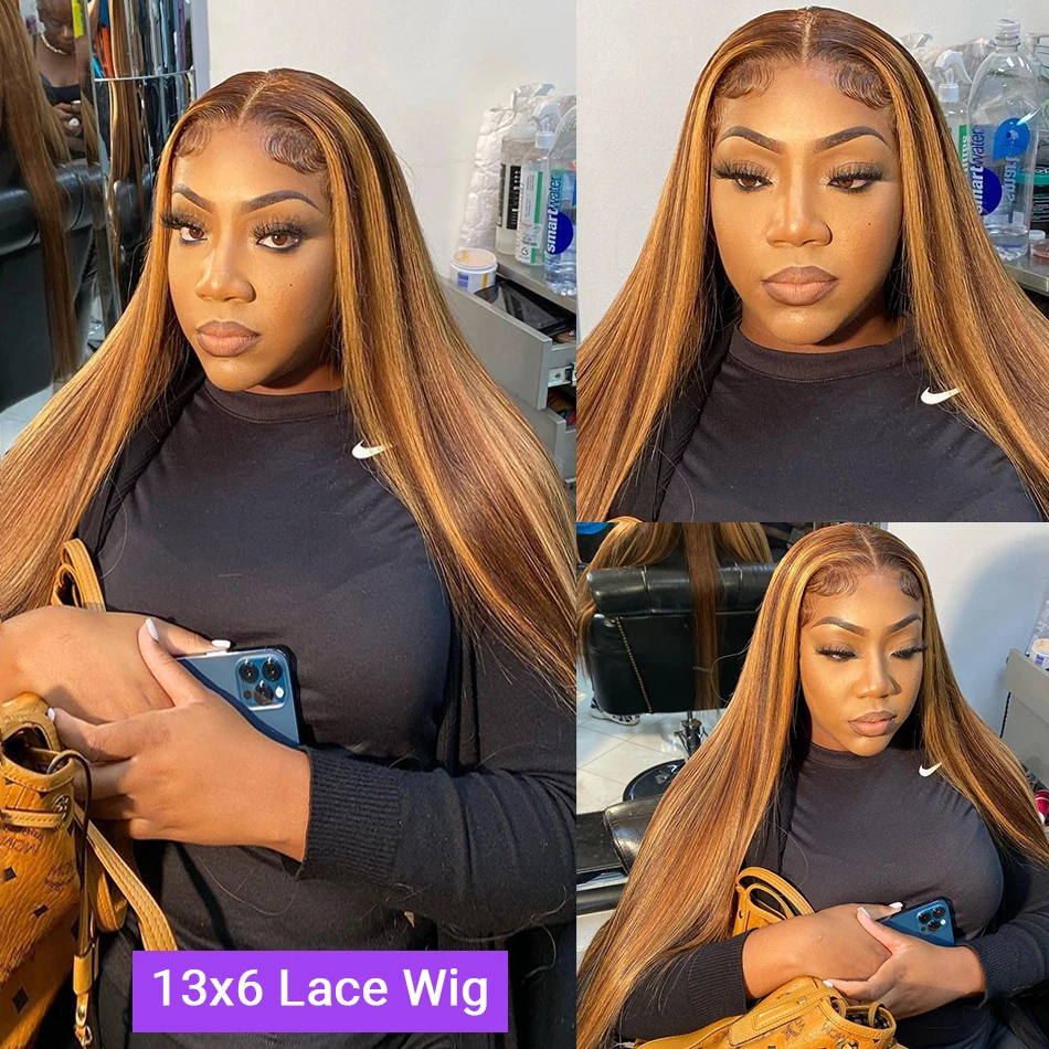 13x6 Highlight Lace Front Wig Парик из натуральных волос 30 40 дюймов Bone Прямой парик фронтальной части шнурка 200 Плотность Цветной предварительно выщипанный парик шнурка