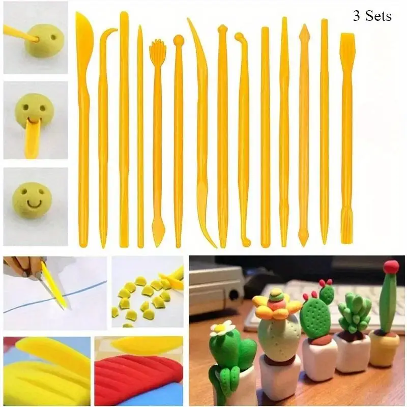 3 Sets Plastic Clay Sculpting Set Wax Carving Pottery Tools Carving Sculpture Shaper Polymer Modeling Clay Tools