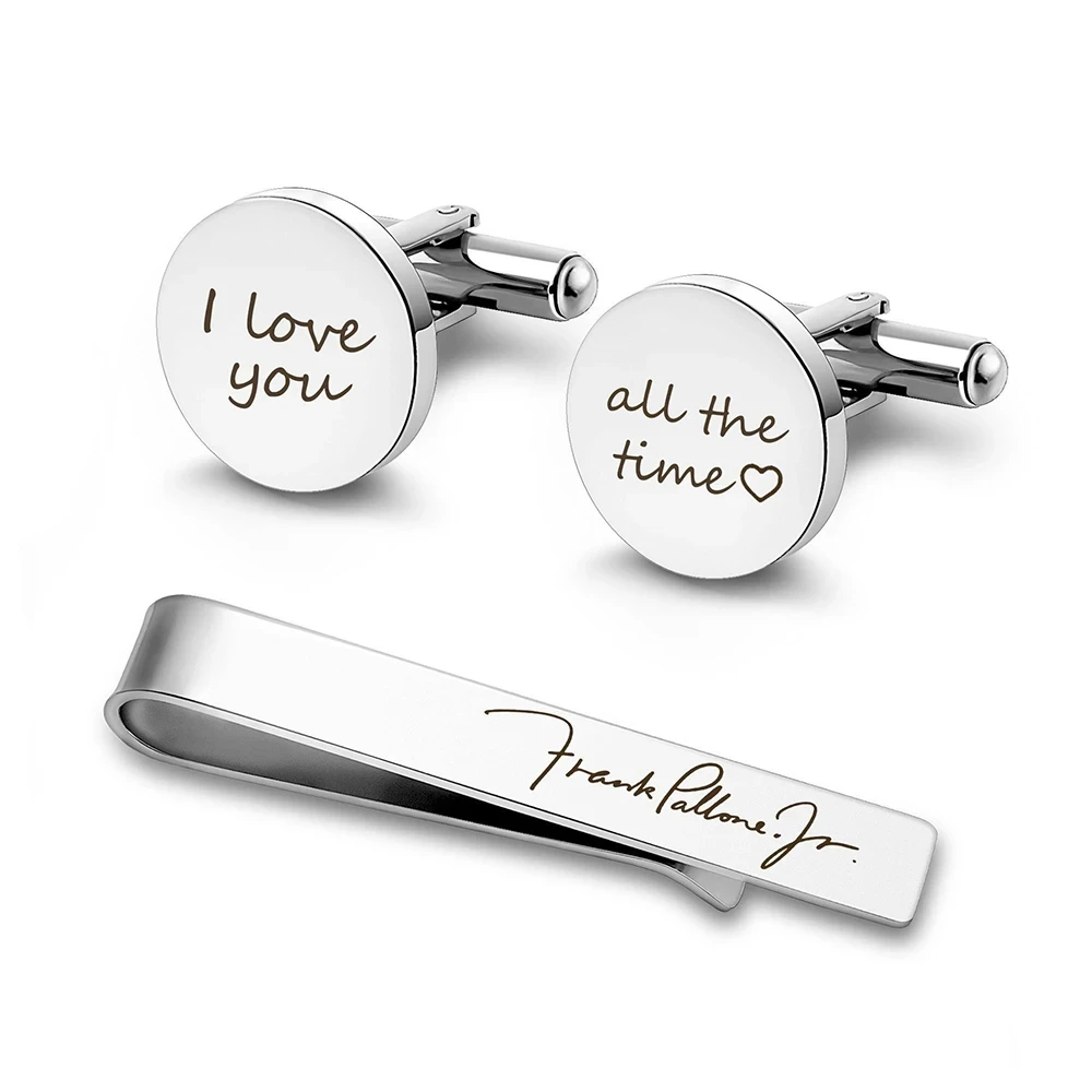 

Custom Engraving Laser Name Cufflinks For Men Stainless Steel Tie Clip Personalized Jewelry Set Father's Day Gift Accessories