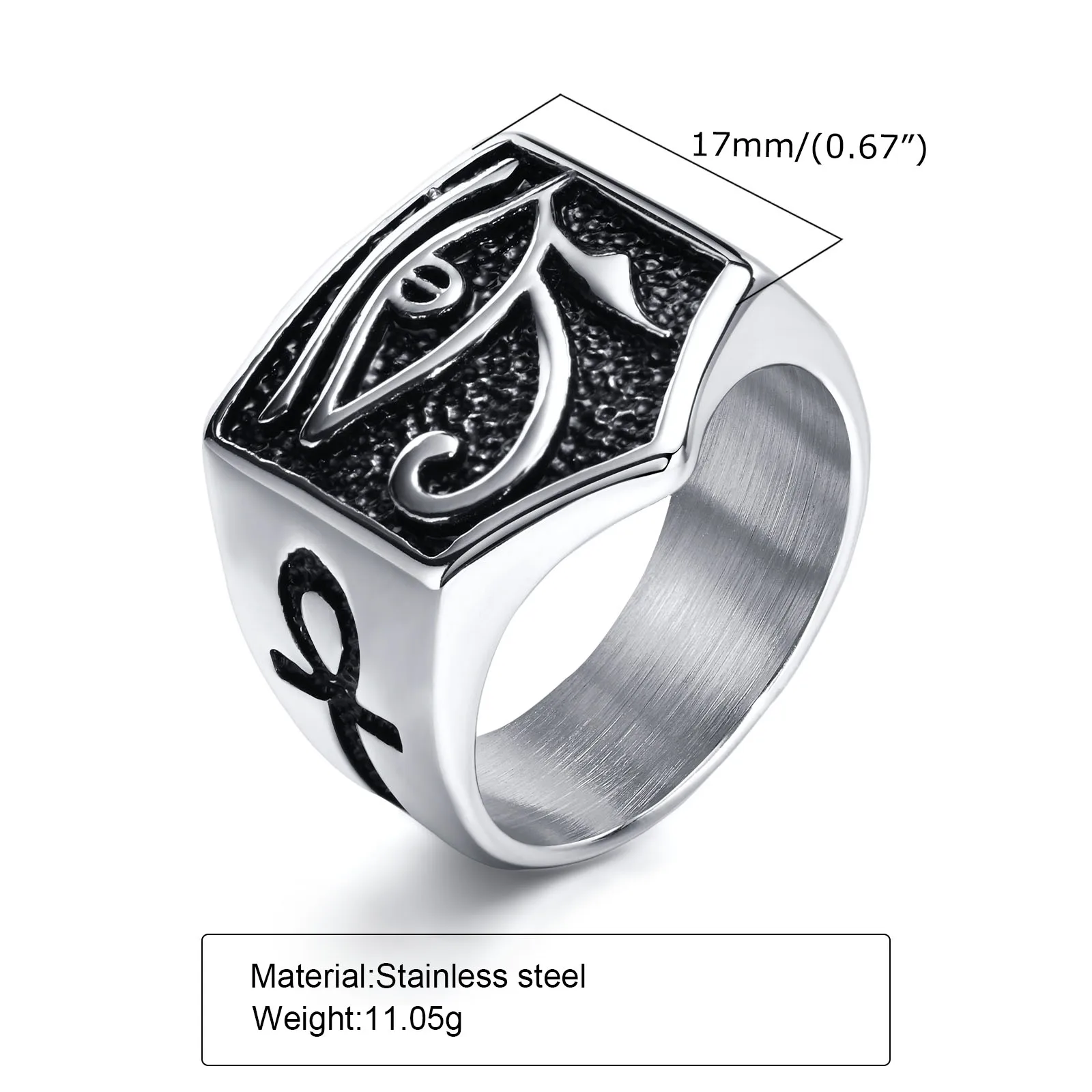 Eye of Horus Signet Ring, Stainless Steel Ancient Egypt Men Ring , Vintage Egyptian Mythology Gift Eye Of Ra Ring