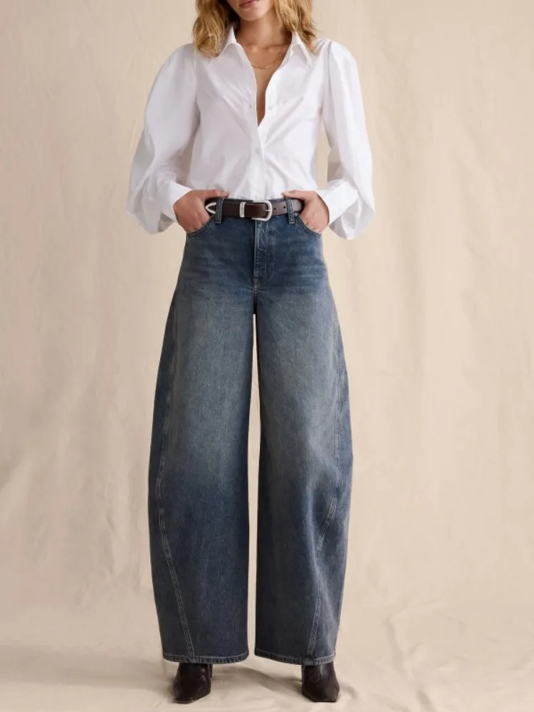 UOOZEE dames wit pofmouwen revers shirt dichtgeknoopt losse pasvorm casual kantoor trendy stijl katoenen blouse 2026 nieuwe lente