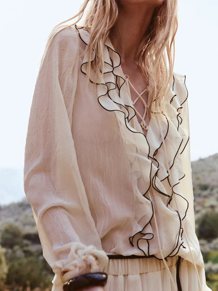 

Летняя женская одежда в европейском и американском стиле, новый стиль, модная универсальная многослойная декоративная полупрозрачная рубашка