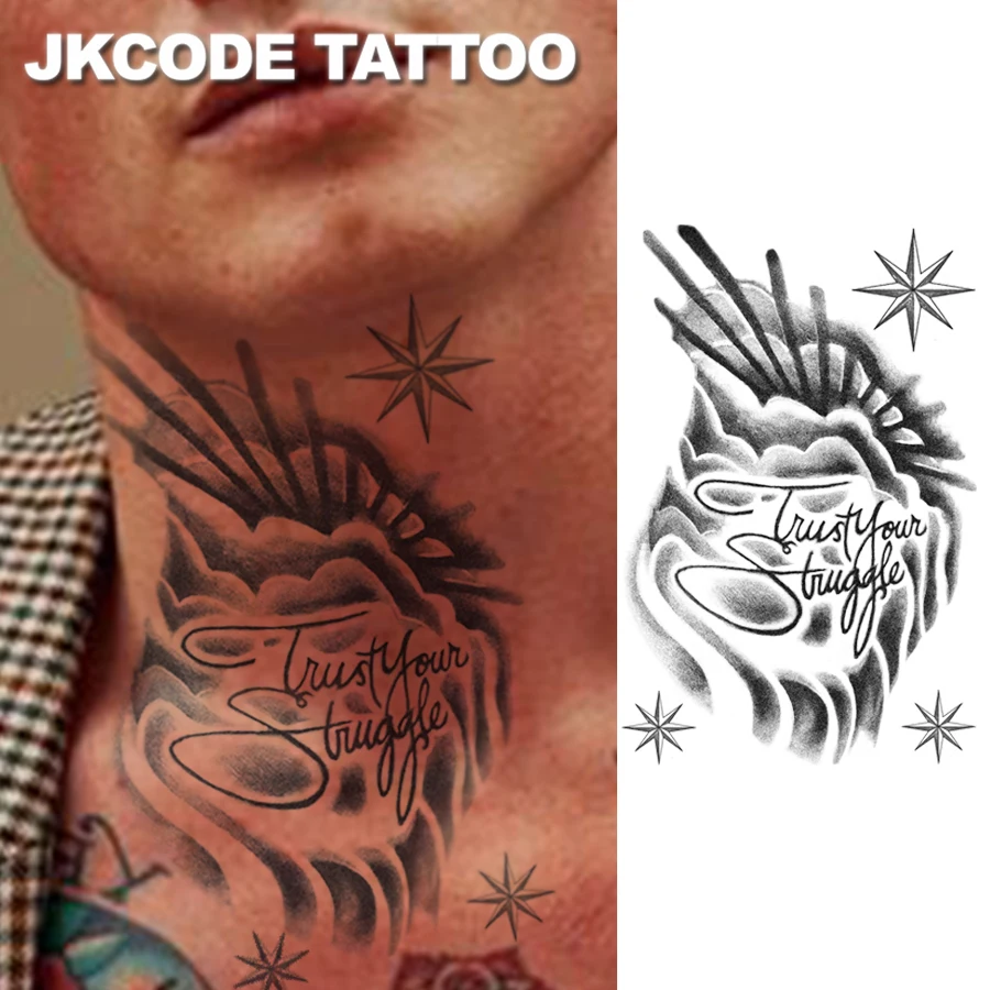 2-Piece Set Blessed Graffiti Tattoo Herbal Temporary Tattoo Inspirational Positive Text Totem - Bravely Strive - Blessing and Healing Style - Spanish and English Text Graffiti for Men, Warm Style for Women, Dual-Use Tattoo Stickers for Hands and Neck, Long-Lasting Waterproof for 15 Days