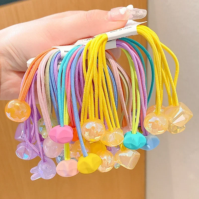 5 teile/satz Kawaii Gummi Haar Bands Stirnband Candy Farbe Elastische Weben Bommeln Haar Krawatte Seil für Kinder Mädchen Kinder Zubehör