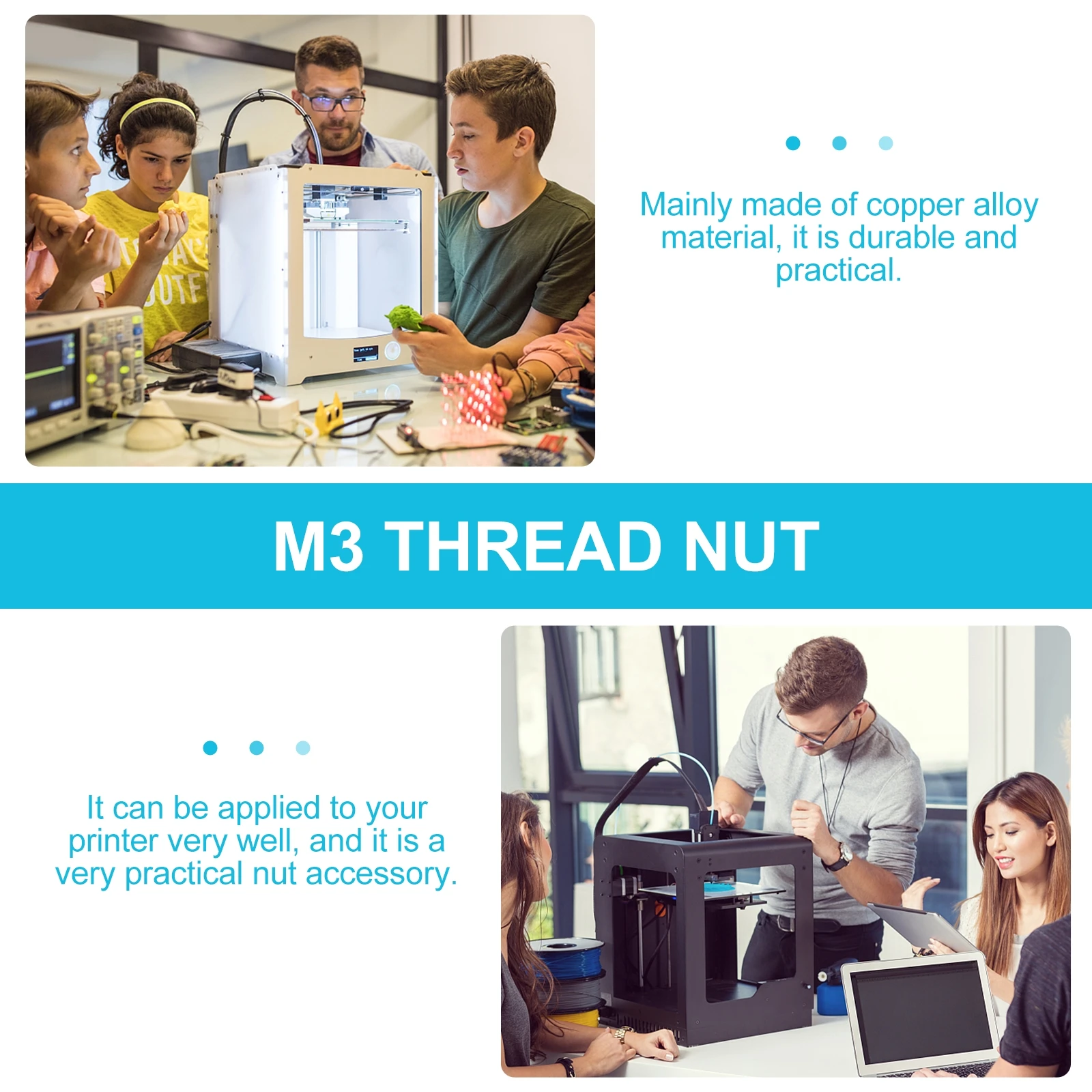 100 قطعة سبائك النحاس الخيوط إدراج الجوز للطباعة ثلاثية الأبعاد الحرارة الضغط جزءا لا يتجزأ من مخرش المكسرات صلابة عالية ارتداء مقاومة #4