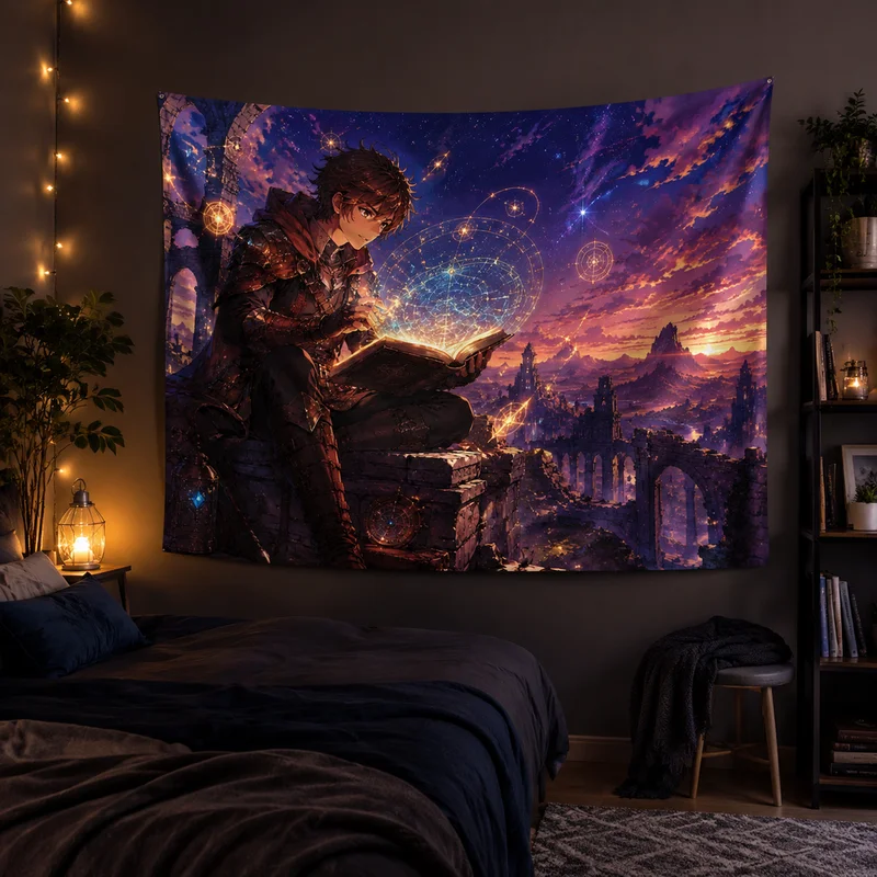VIKAMA “Fantasy Forest Boy” Anime Tapestry, “Mysterious Jungle” Anime 3D-Printed Wall Hanging, Aesthetic Home Decor