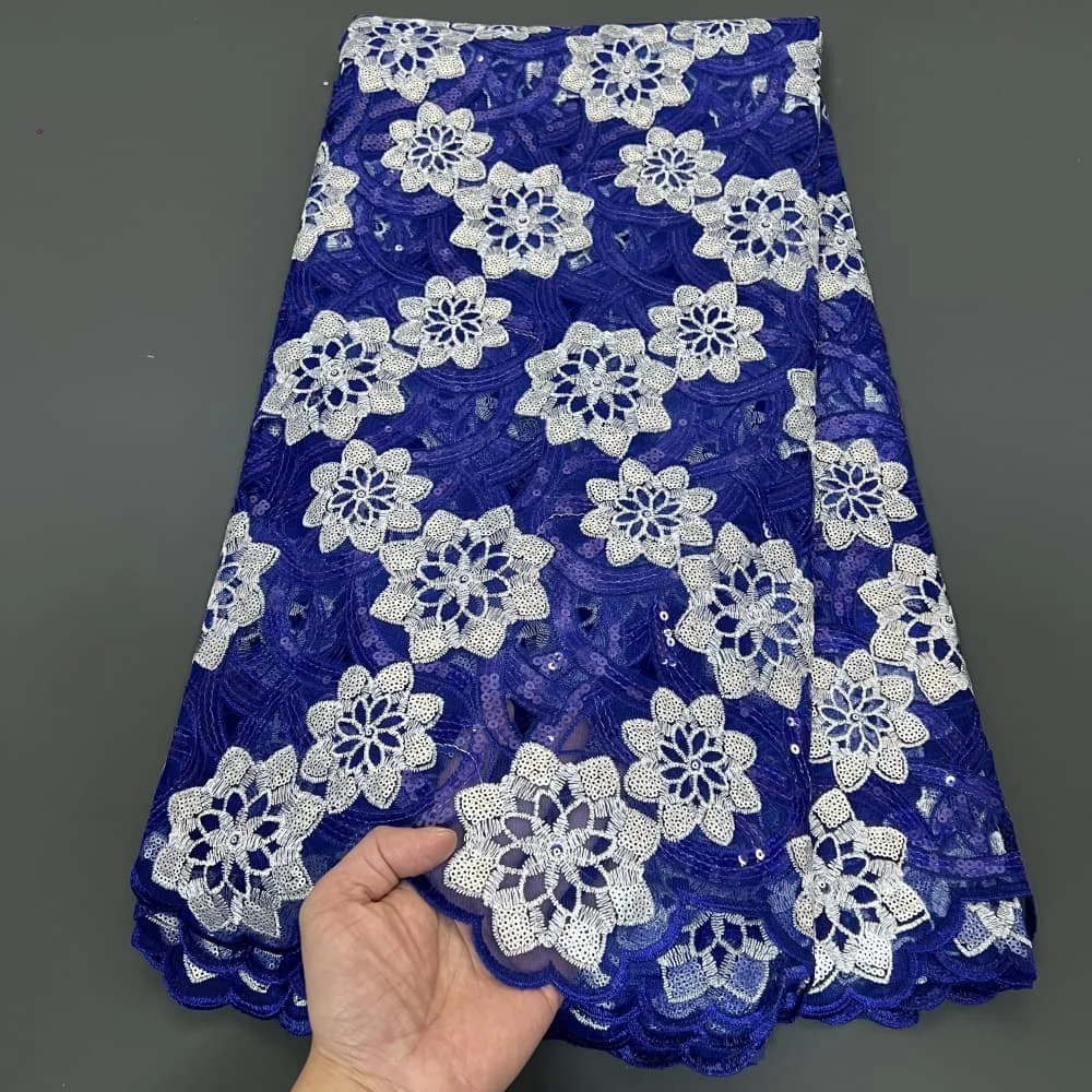 2025 High Quality African Nigerian With Tulle Sewing Lace Fabric Guipure Embroidery Dresses Sequins Beads Stone 5yards PS0073