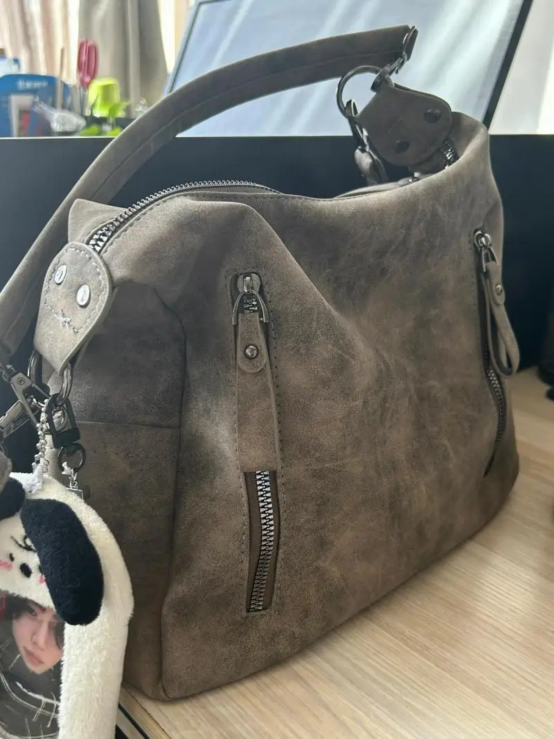 JIAERDI Vintage Grey Casual Crossbody Bags Women Retro Zipper Chic Y2k Grunge Handbag Female Large Capacity Tote Messenger Bag