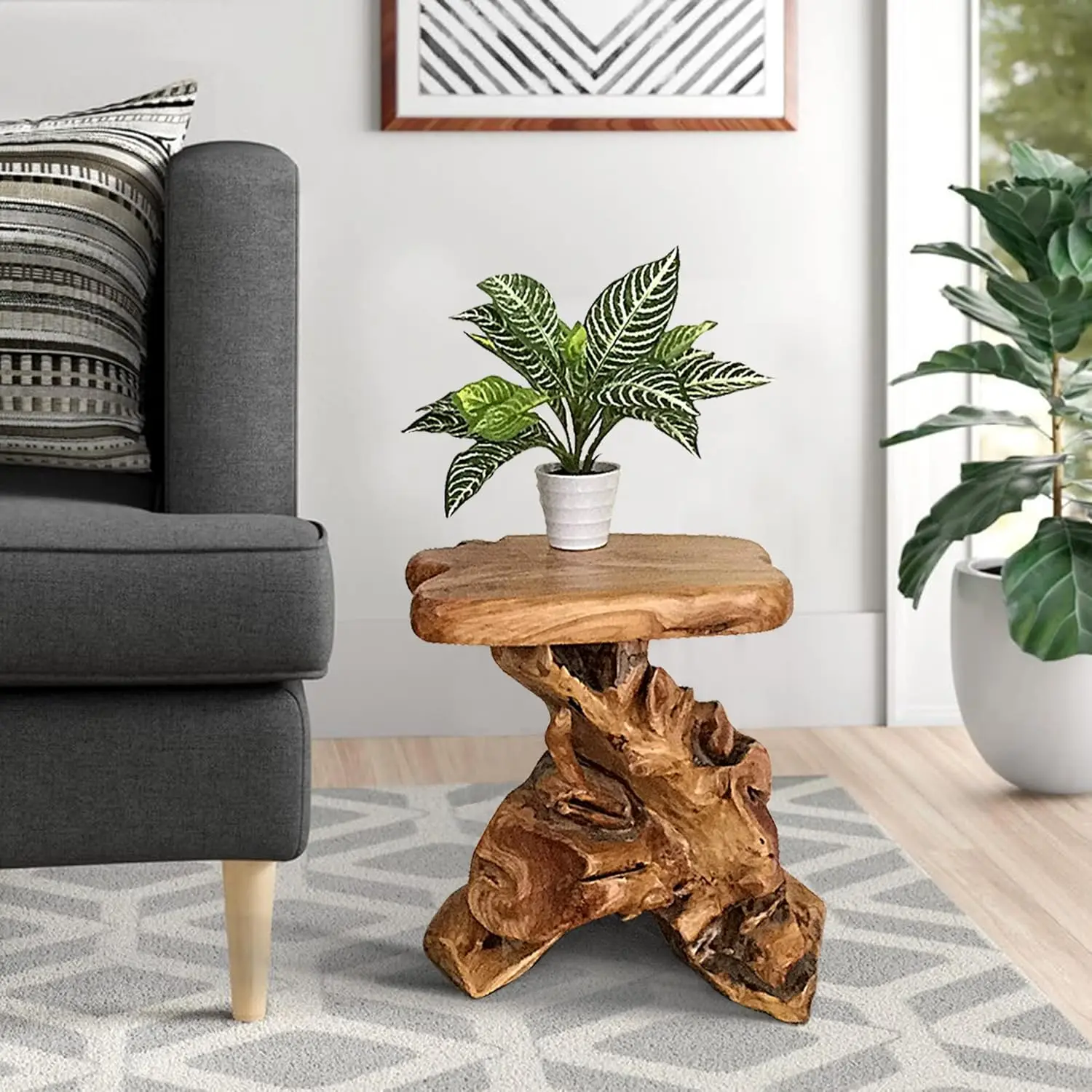 Natural Irregular Shape Tree Stump End Table Plant Stand 14