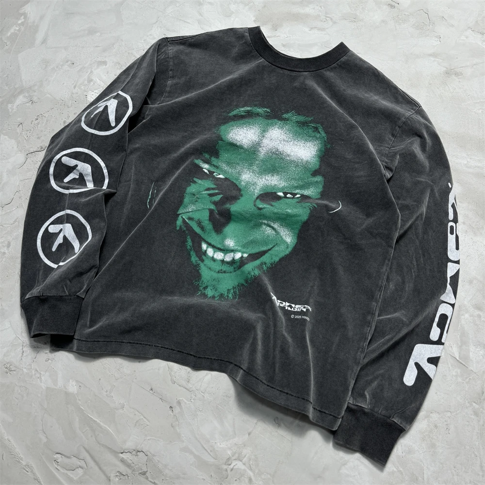 Vintage Saint Electronic Ghost Album Collaboration Long Sleeve T Shirt Men Women Heavy Fabric Tee Tops T-Shirt
