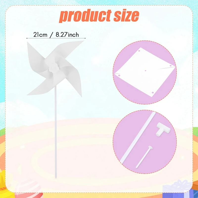 50Pcs DIY Kids Paper Pinwheels, White Blank Paper Pinwheels Blank Plastic Windmills Small Pinwheels For Kids Summer