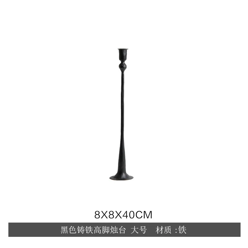 Creative and simple black cast iron tall floor candlestick ornament, modern model room  hotel club decoration