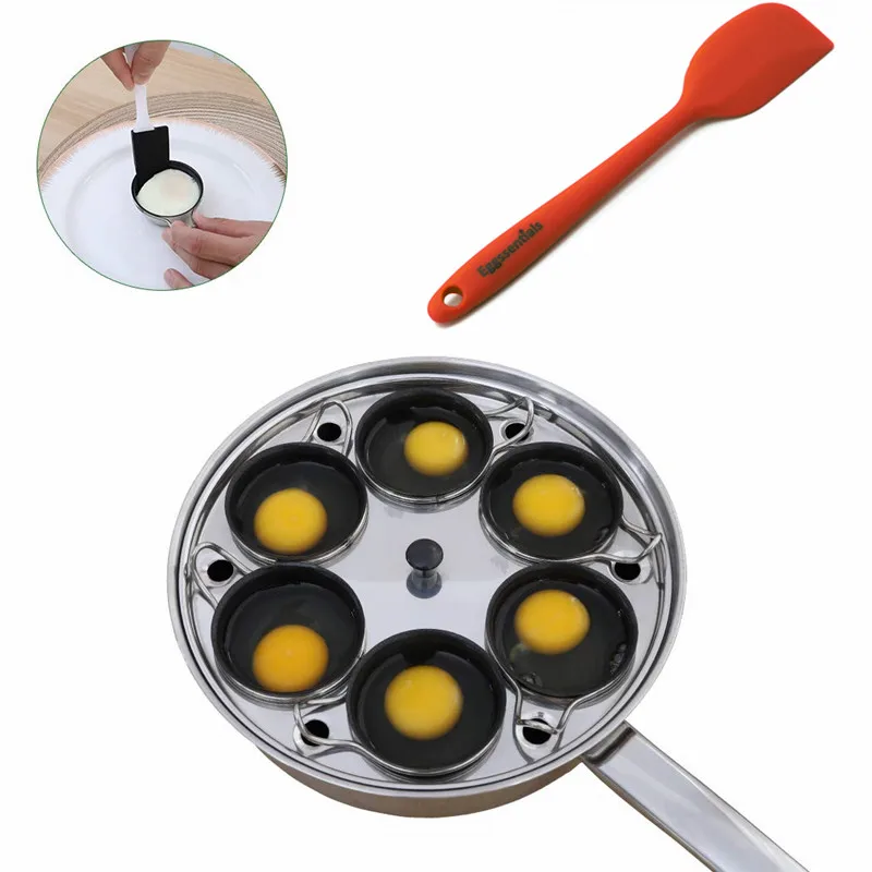 Egg Poacher Pan Stainless Steel Poached Egg Maker with 6 Nonstick Silicone Egg Poacher Cup and Spatula for Breakfast Steamed