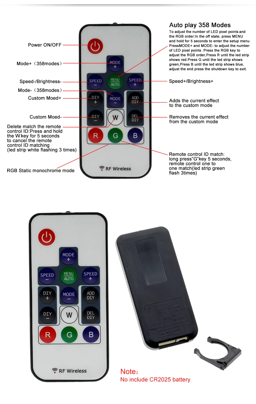 1pc DC 5-24V Mini 14 Key RF Remote Controller for WS2811 WS2812B Dream Color LED Strip Light